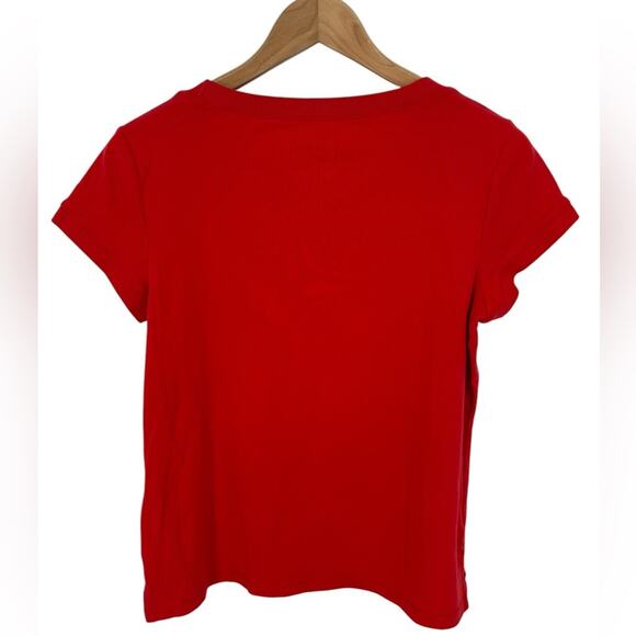 Talbots Women's Red Orange Stretch Weekend Tee Button-Shoulder Top Size Large P - Picture 2 of 4